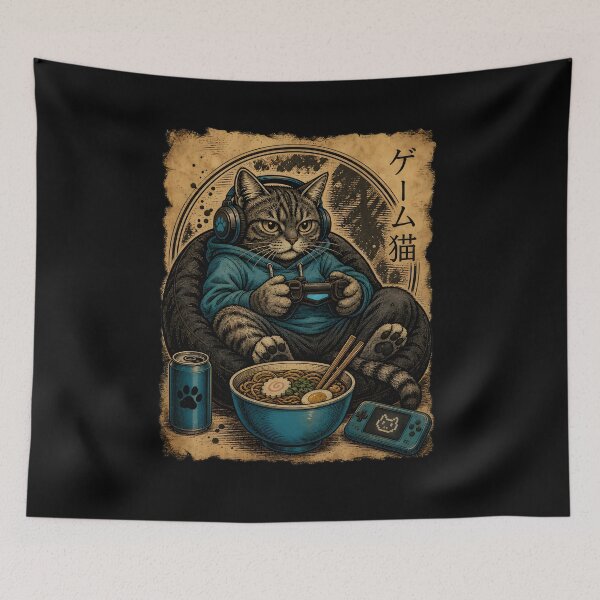 Item preview, Gamer Cat Gaming Ramen Japanese Retro Vintage designed and sold by Beanimilki.