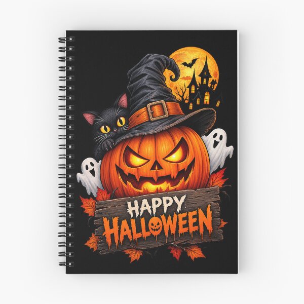 Item preview, Spooky Black Cat Witch Hat Jack O Lantern Happy Halloween designed and sold by Fine Art California.