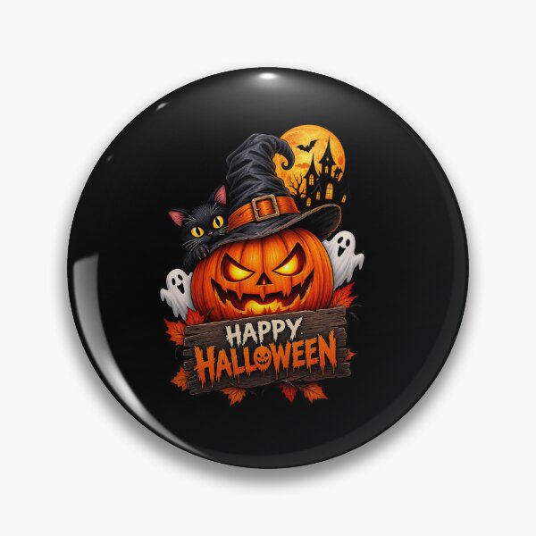 Item preview, Spooky Black Cat Witch Hat Jack O Lantern Happy Halloween designed and sold by Fine Art California.