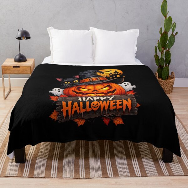 Item preview, Spooky Black Cat Witch Hat Jack O Lantern Happy Halloween designed and sold by Fine Art California.