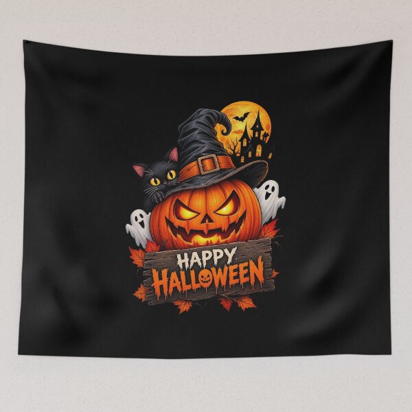 Item preview, Spooky Black Cat Witch Hat Jack O Lantern Happy Halloween designed and sold by Fine Art California.