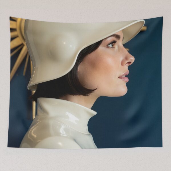 Item preview, White Latex Cloche Hat – Art Deco Sunburst Print designed and sold by Magic-Reality.