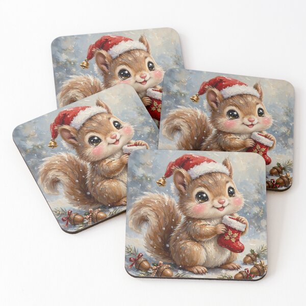 Item preview, Cute Christmas Squirrel with Santa Hat and Stocking | Whimsical Woodland Holiday Art designed and sold by cr6zym1nd.