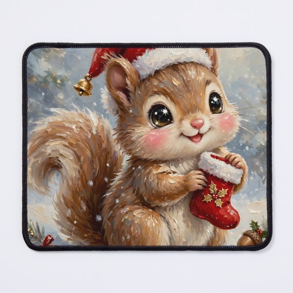 Item preview, Cute Christmas Squirrel with Santa Hat and Stocking | Whimsical Woodland Holiday Art designed and sold by cr6zym1nd.