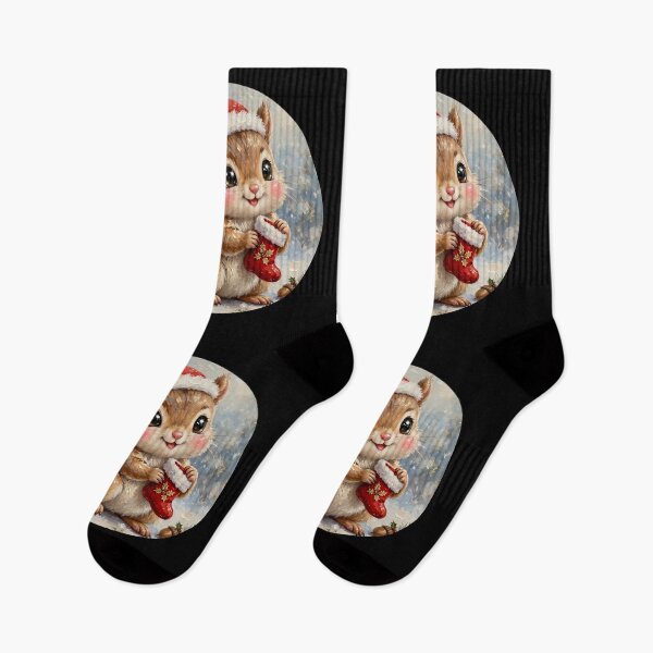 Item preview, Cute Christmas Squirrel with Santa Hat and Stocking | Whimsical Woodland Holiday Art designed and sold by cr6zym1nd.