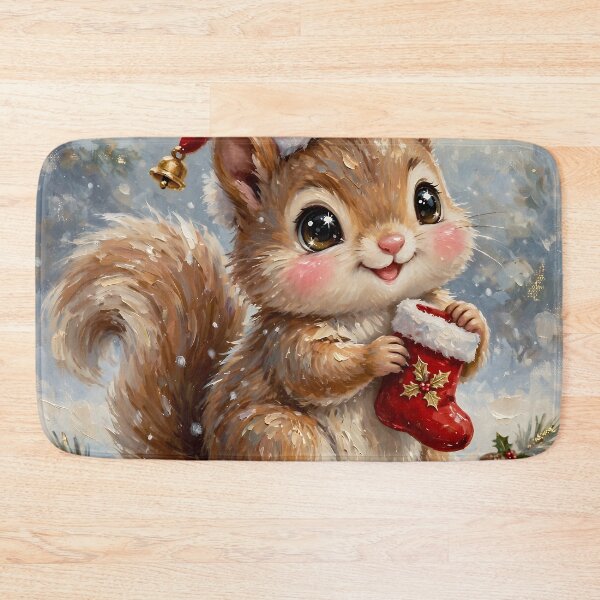 Item preview, Cute Christmas Squirrel with Santa Hat and Stocking | Whimsical Woodland Holiday Art designed and sold by cr6zym1nd.