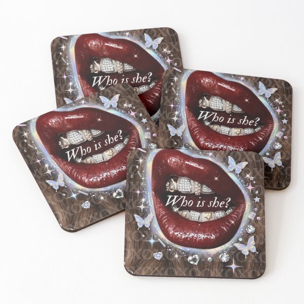 Item preview, Who is she? Y2K Bling Lips Aesthetic | Cherry Red Glossy Lips with Diamond Grillz designed and sold by Ladybug223.
