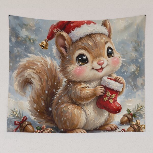 Item preview, Cute Christmas Squirrel with Santa Hat and Stocking | Whimsical Woodland Holiday Art designed and sold by cr6zym1nd.