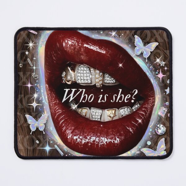 Item preview, Who is she? Y2K Bling Lips Aesthetic | Cherry Red Glossy Lips with Diamond Grillz designed and sold by Ladybug223.
