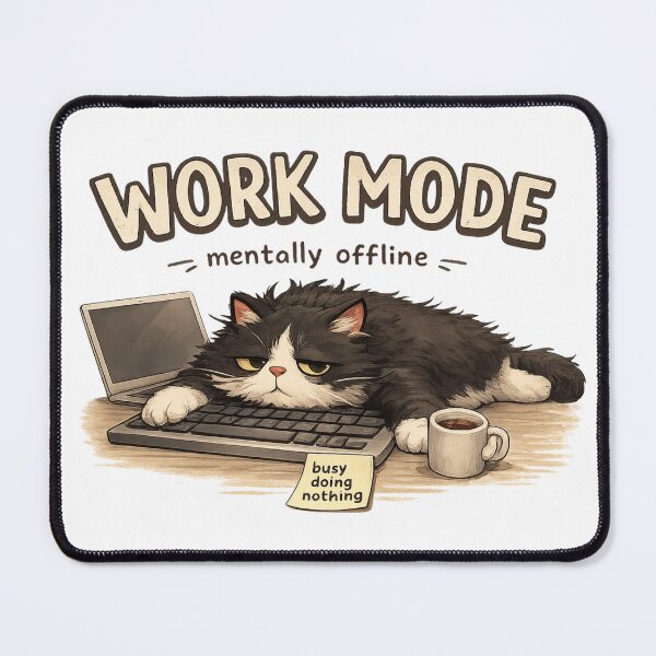 Item preview, Funny Work Mode Mentally Offline Cat designed and sold by UvooArt.