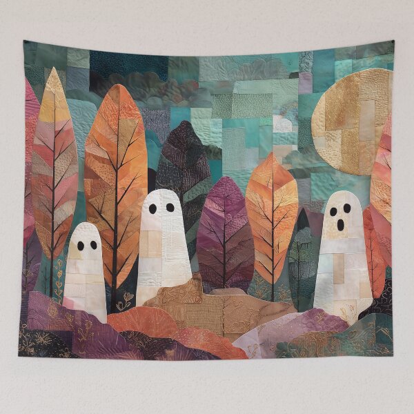 Item preview, Ghosts in Colorful Autumn Forest Textile Art designed and sold by NatureSight.