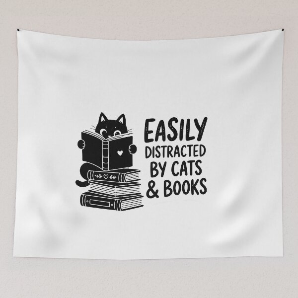 Item preview, Easily Distracted by Cats and Books Cute Cat Lover designed and sold by Beanimilki.