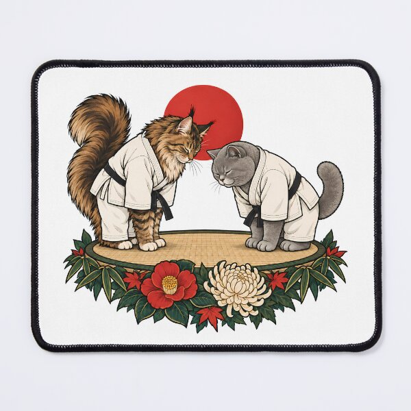 Item preview, Martial Arts Bowing Cats Japanese Ukiyo-e  designed and sold by Old's Cool Cat Studio.