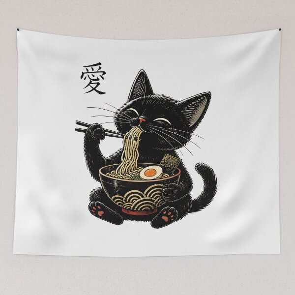 Item preview, Cute Black Cat Eating Ramen Japanese Food Lover designed and sold by Beanimilki.