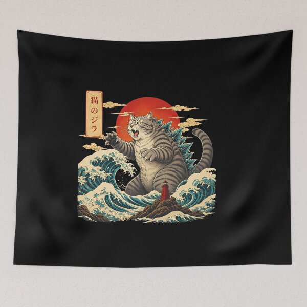 Item preview, Japanese Catzilla Great Wave Ocean Samurai Style designed and sold by Beanimilki.