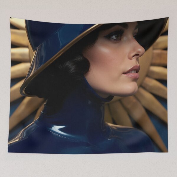 Item preview, Navy Latex Wide Brim Hat – Gold Sunburst Portrait designed and sold by Magic-Reality.