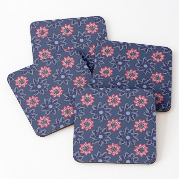 Item preview, Feels Like Polka Dot Flowers Blue and Red on Deep Muted Blue Background designed and sold by The Flying Bunny Studio.