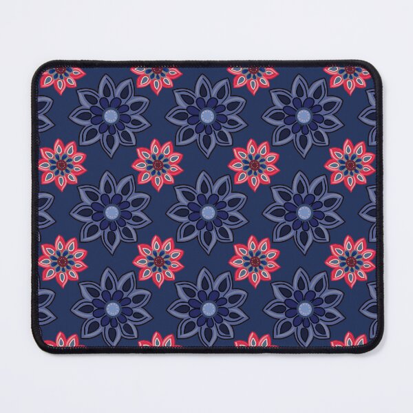 Item preview, Feels Like Polka Dot Flowers Blue and Red on Deep Muted Blue Background designed and sold by The Flying Bunny Studio.