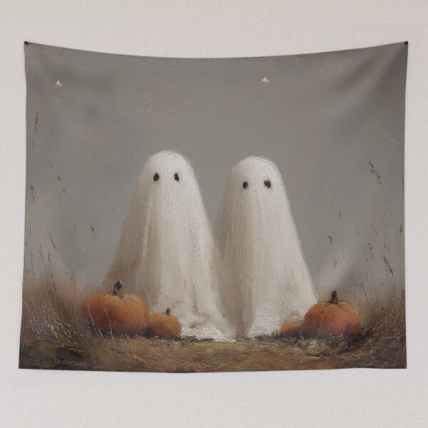 Item preview, Two Ghosts in Pumpkin Patch Field Painting designed and sold by NatureSight.