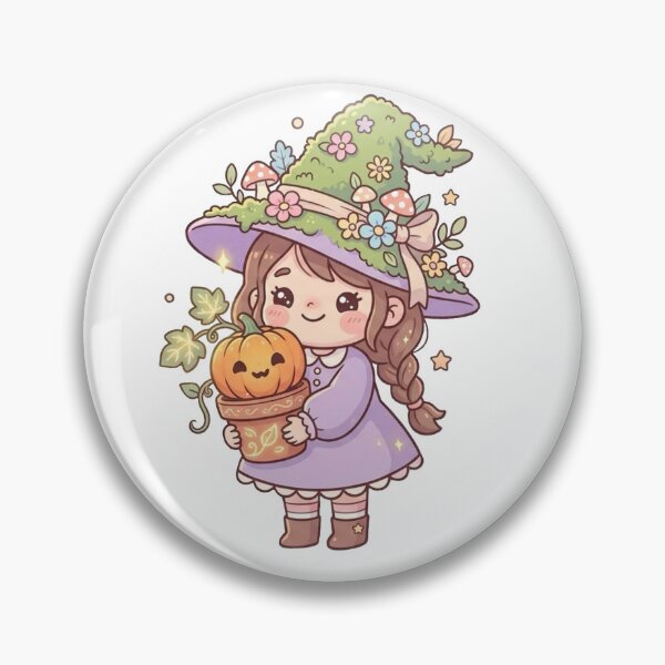 Item preview, Cute Kawaii Halloween Witch Girl with Pumpkin | Magical Autumn Witch designed and sold by beztdesign.