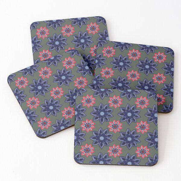 Item preview, Feels Like Polka Dot Flowers Blue and Red on Green Background designed and sold by The Flying Bunny Studio.