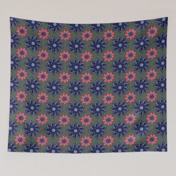 Item preview, Feels Like Polka Dot Flowers Blue and Red on Green Background designed and sold by The Flying Bunny Studio.