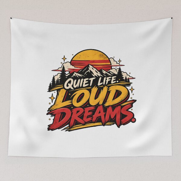 Item preview, Quiet Life Loud Dreams – Retro Mountain Sunset T-Shirt designed and sold by GenZStickerHub1.