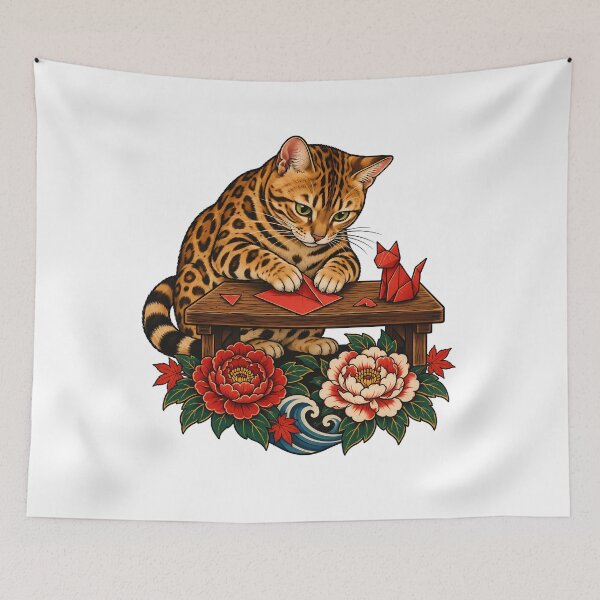 Item preview, Bengal Cat Origami Folding Japanese Ukiyo-e  designed and sold by Old's Cool Cat Studio.