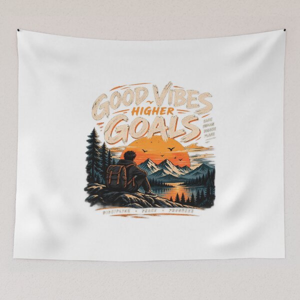 Item preview, Good Vibes Higher Goals – Vintage Mountain Adventure T-Shirt designed and sold by GenZStickerHub1.