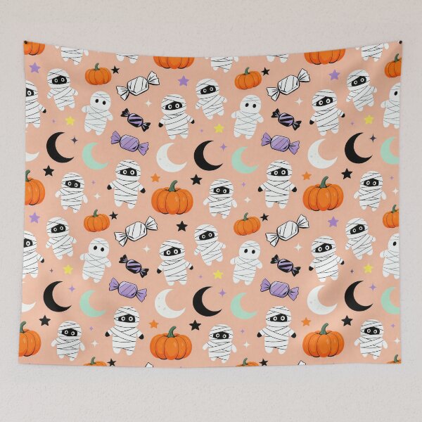 Item preview, Peach Mummy Candy Halloween Pattern designed and sold by Mimoshi ⭐⭐⭐⭐⭐.