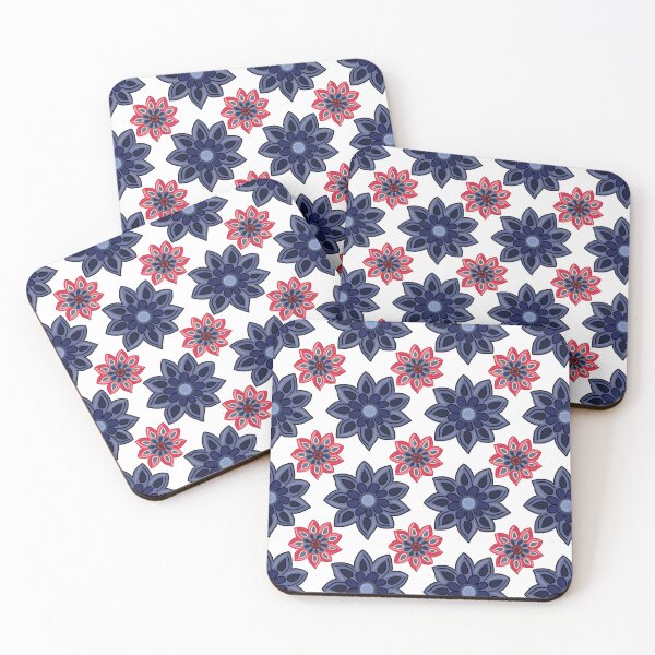 Item preview, Feels Like Polka Dot Flowers Blue and Red on White Background designed and sold by The Flying Bunny Studio.