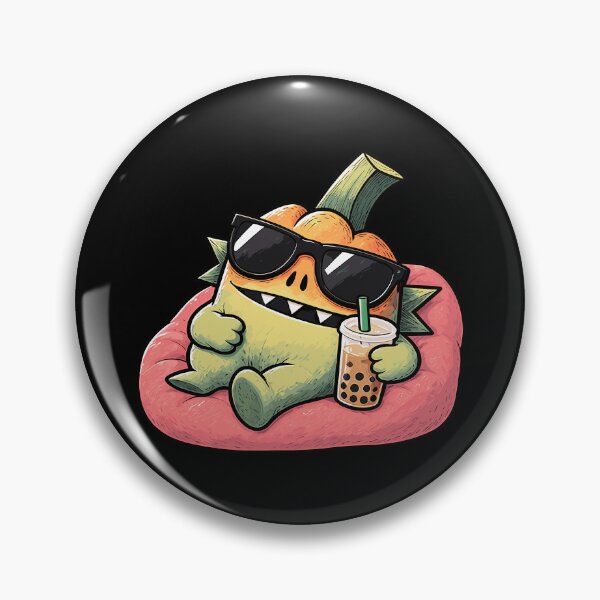 Item preview, Cool Pumpkin Monster Chilling With Bubble Tea designed and sold by SpinningCharm.