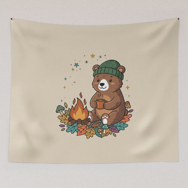 Item preview, Cozy Camping Bear With Coffee Mug Campfire designed and sold by Fine-Arts-Lab.