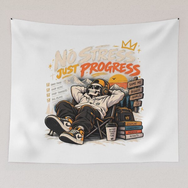Item preview, No Stress Just Progress – Retro Chill Motivation T-Shirt designed and sold by GenZStickerHub1.