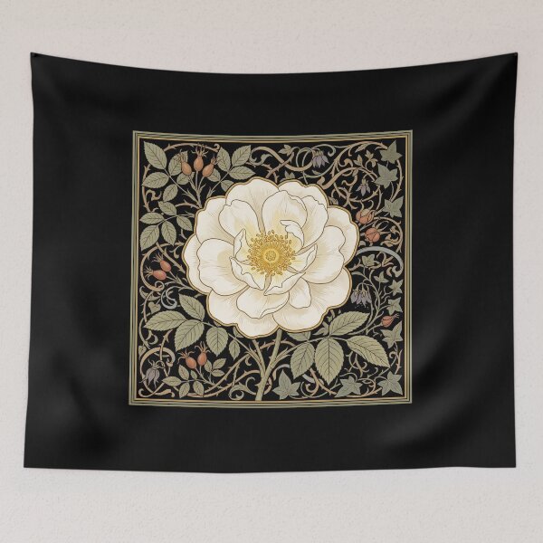 Item preview, The White Rose of York: Alba Semiplena Medieval Gothic Botanical Fine Art Print designed and sold by FreiherrPK.