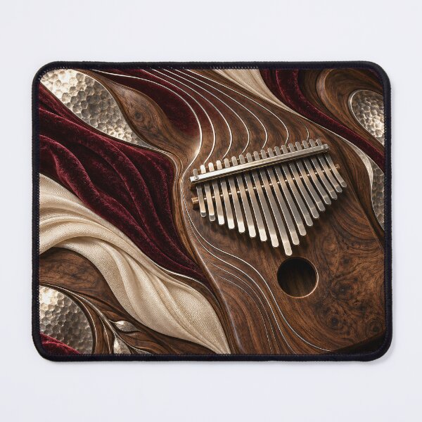 Item preview, Wooden Kalimba with Burgundy Velvet – Luxury African Thumb Piano Art Print designed and sold by Kaleidoscope Print.