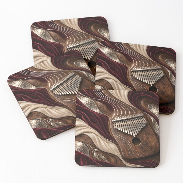 Item preview, Wooden Kalimba with Burgundy Velvet – Luxury African Thumb Piano Art Print designed and sold by Kaleidoscope Print.