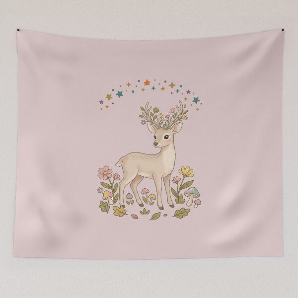 Item preview, Cute Forest Deer Floral Antlers Wildflowers Stars designed and sold by Fine-Arts-Lab.