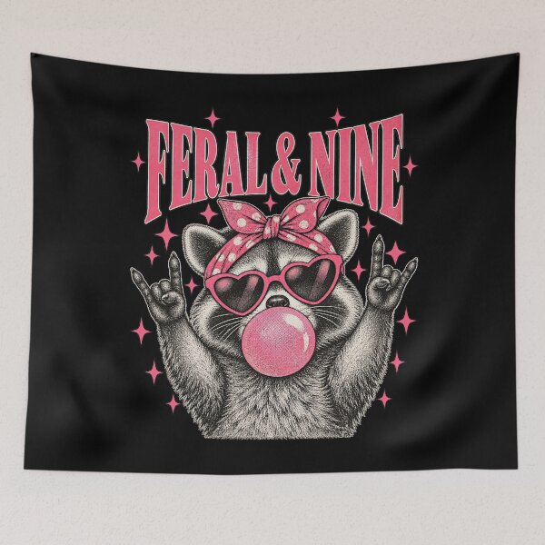 Item preview, Feral And 9 Rocker Raccoon Birthday Vintage Horns designed and sold by Felinefinesse.