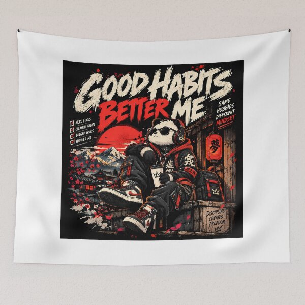 Item preview, Good Habits Better Me – Japanese Streetwear Panda T-Shirt designed and sold by GenZStickerHub1.