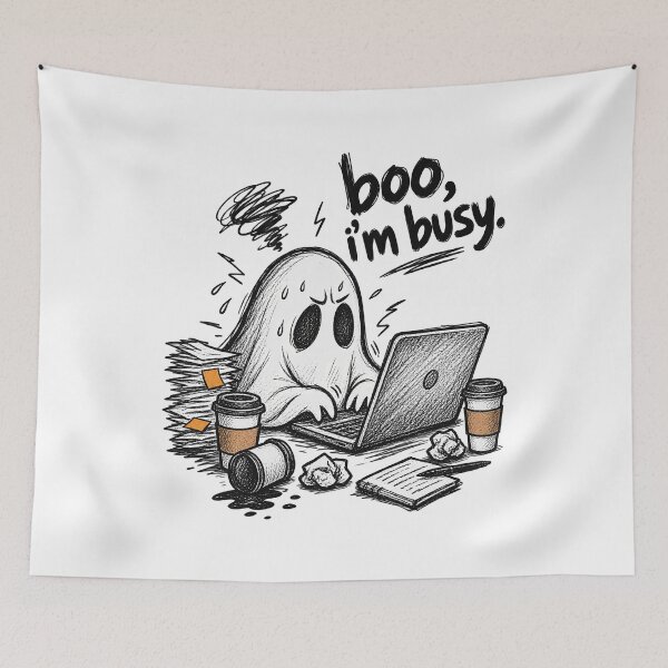 Item preview, Boo Im Busy Stressed Phantom Laptop Coffee Deadline Fun designed and sold by Felinefinesse.