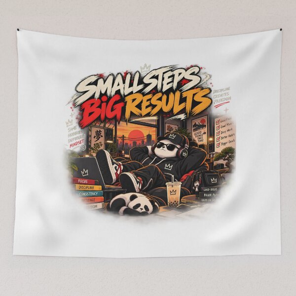 Item preview, Small Steps Big Results – Panda Gamer Self Improvement T-Shirt designed and sold by GenZStickerHub1.