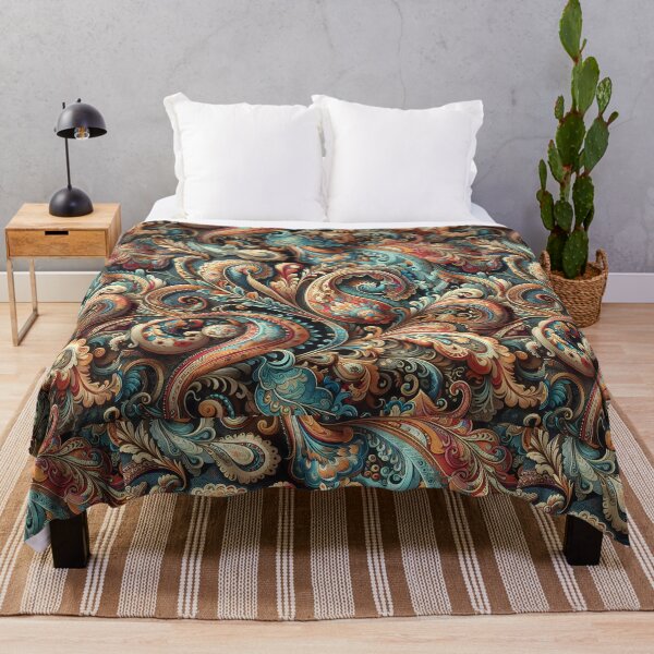 Artikelvorschau, Dunkelrostblaues Paisley-Muster – Vintage-Blumenmuster im Boho-Stil entworfen und verkauft von Apex Designs.