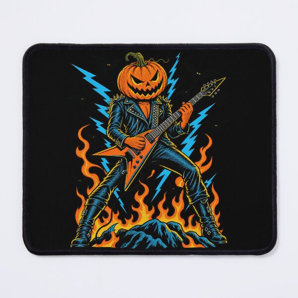 Item preview, Pumpkin Head Rock Guitarist Lightning Flying V Solo Artwork designed and sold by Felinefinesse.