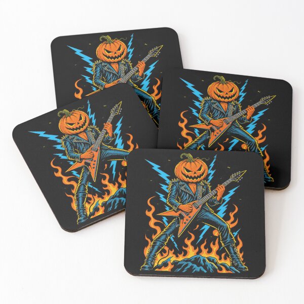 Item preview, Pumpkin Head Rock Guitarist Lightning Flying V Solo Artwork designed and sold by Felinefinesse.