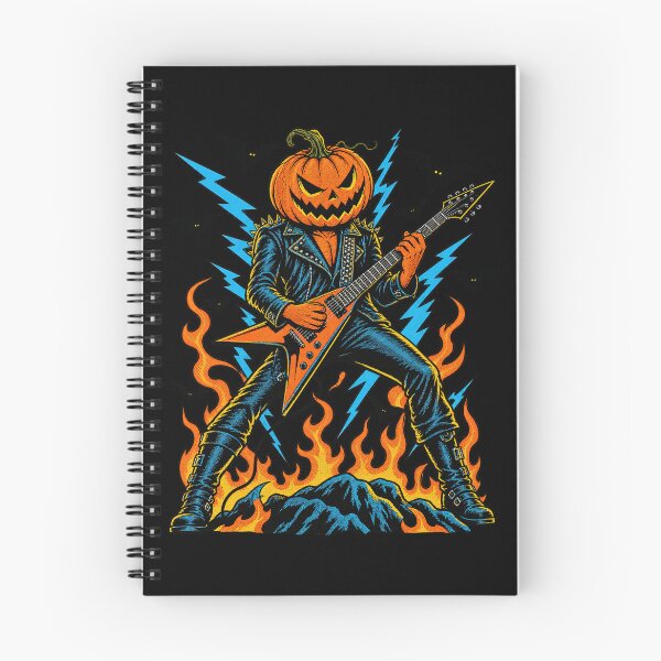 Item preview, Pumpkin Head Rock Guitarist Lightning Flying V Solo Artwork designed and sold by Felinefinesse.