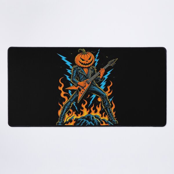 Item preview, Pumpkin Head Rock Guitarist Lightning Flying V Solo Artwork designed and sold by Felinefinesse.