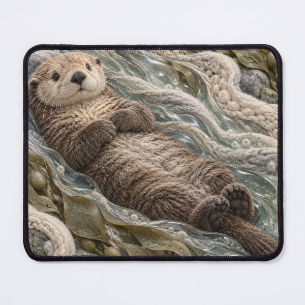 Item preview, Cozy Sea Otter in Glass Ocean Waves – Whimsical Textile Wildlife Art Print designed and sold by Kaleidoscope Print.