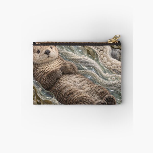 Item preview, Cozy Sea Otter in Glass Ocean Waves – Whimsical Textile Wildlife Art Print designed and sold by Kaleidoscope Print.