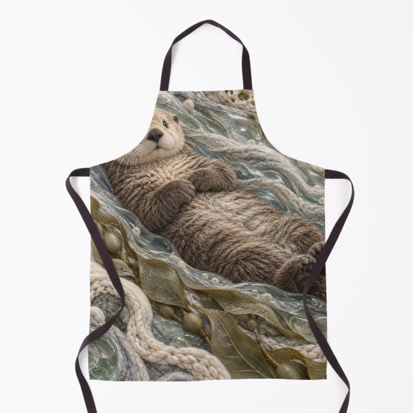Item preview, Cozy Sea Otter in Glass Ocean Waves – Whimsical Textile Wildlife Art Print designed and sold by Kaleidoscope Print.